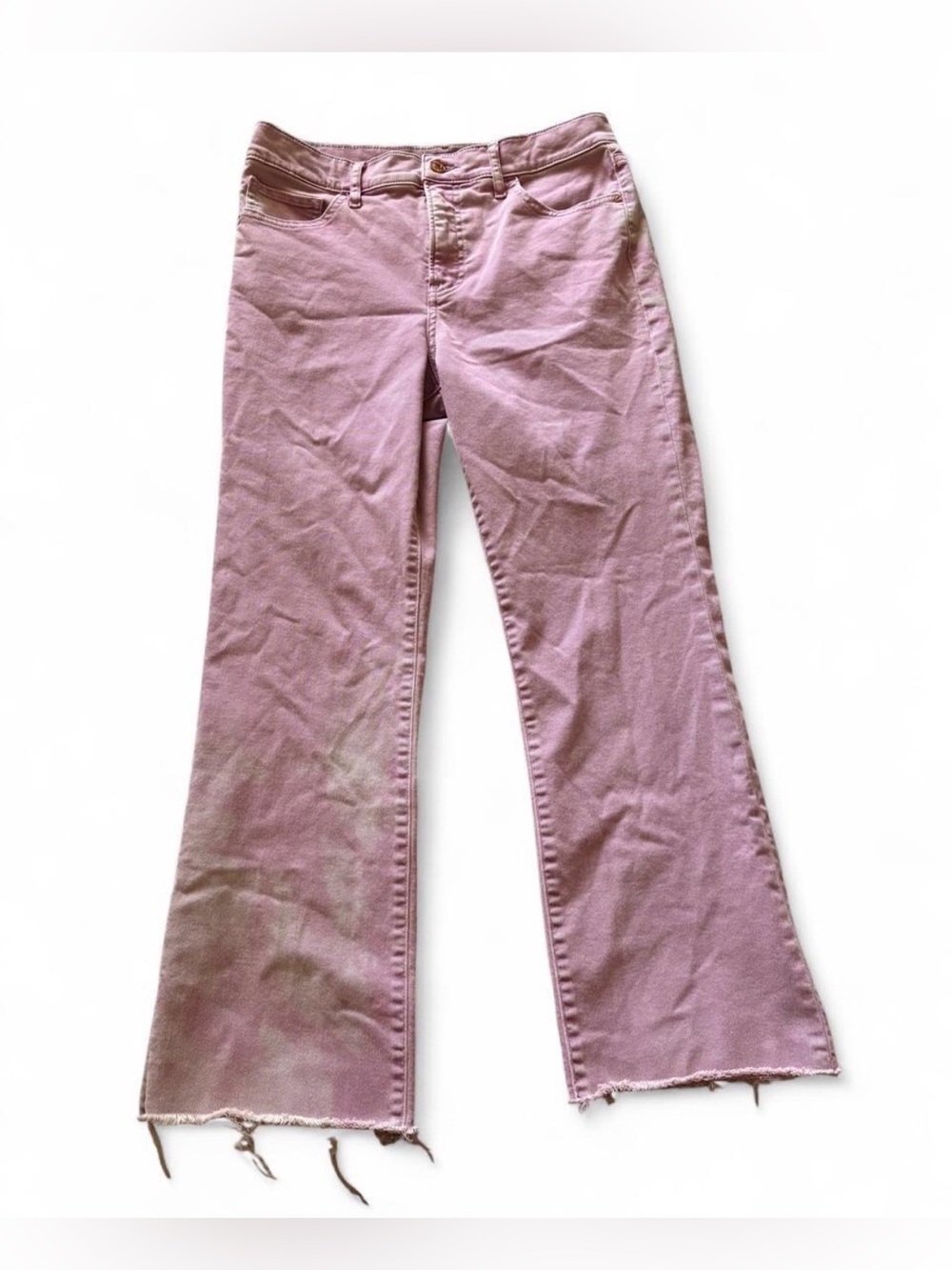 Express Women’s Cropped High-Rise Pink Flare Jeans with Raw Hem